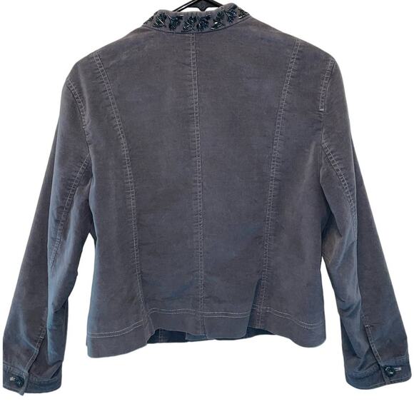 Sigrid Olsen Vintage Gray Brushed Cotton Beaded Collar Jacket Petite 8 - Picture 3 of 10
